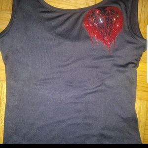 Sparkly black rock diamond with red heart tank